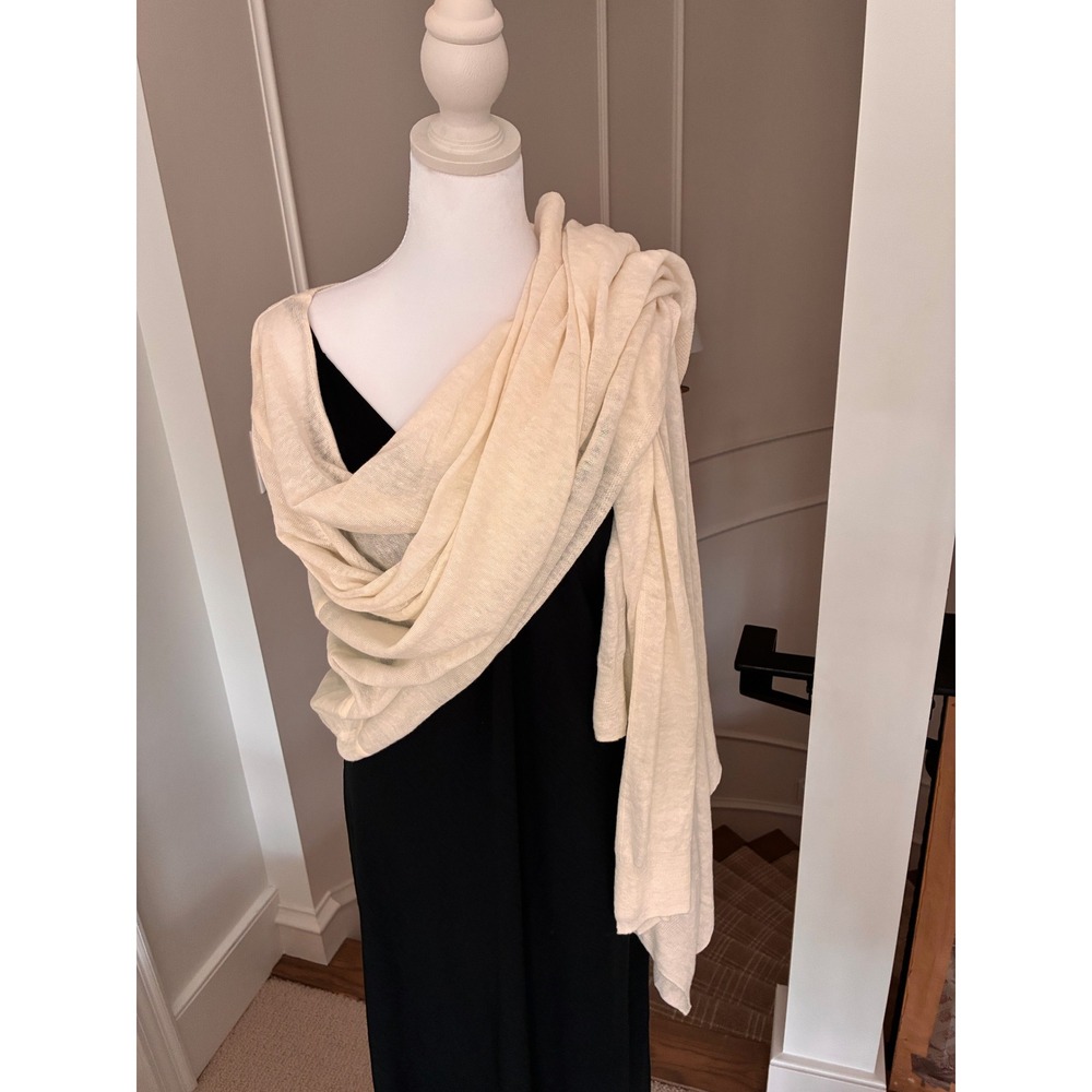 Pure‎ DKNY Cream 100% Linen Draped Open Front Wrap Cardigan Sweater PS